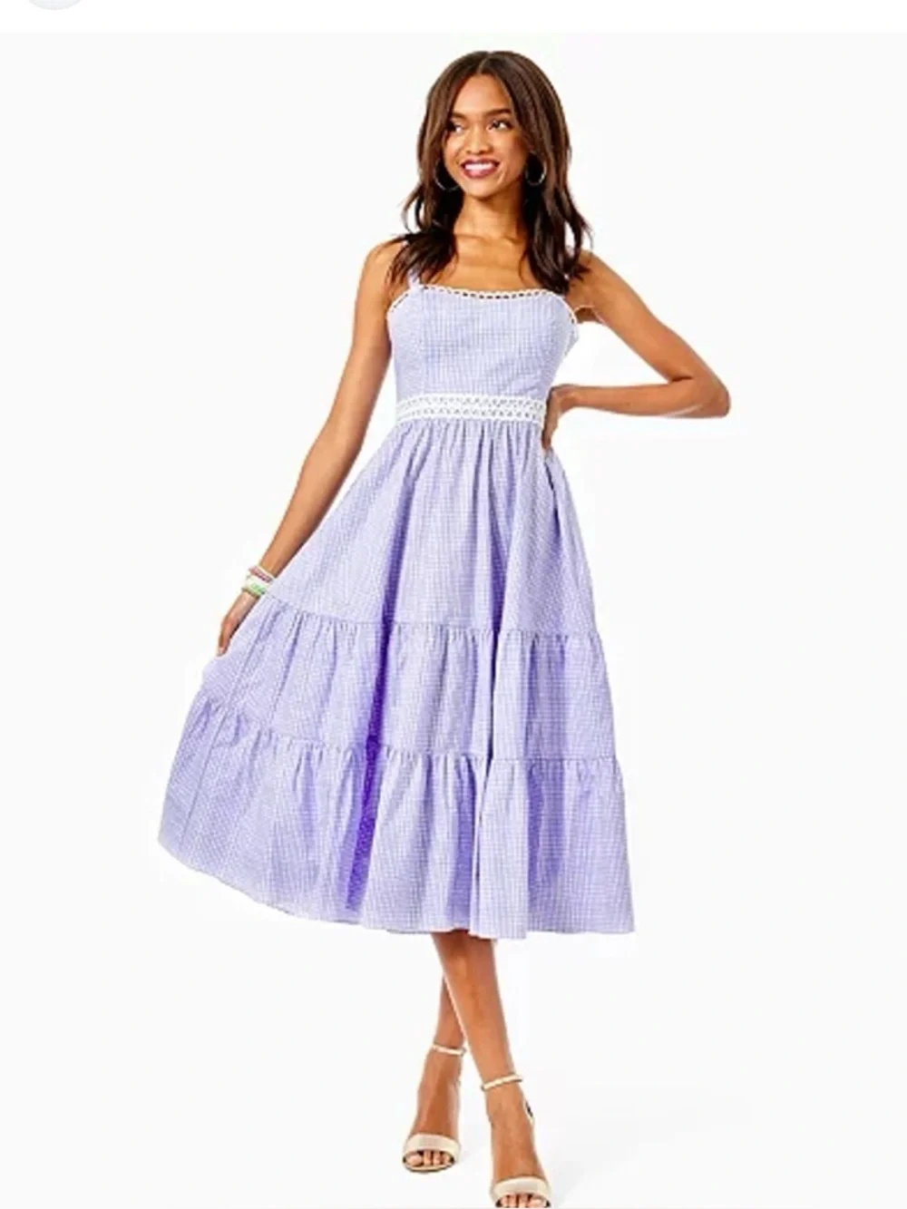 Lilly Pulitzer Olivet Stretch Midi Dress in Light Lilac Verbena Gingham size 6 - Picture 1 of 10
